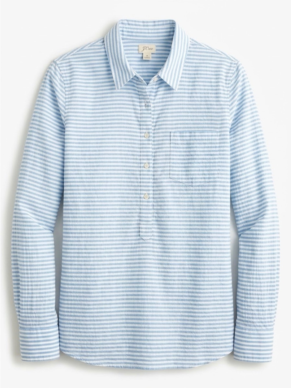 J.CREW Light Blue Stripe Stretch Seersucker Popover Blouse Size XL